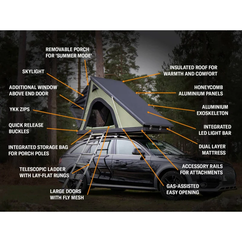 

3-4 Person Triangle Camping Rooftop Tent Aluminum Top Roof Tent with Clamshell Hard Shell Rooftop Tents