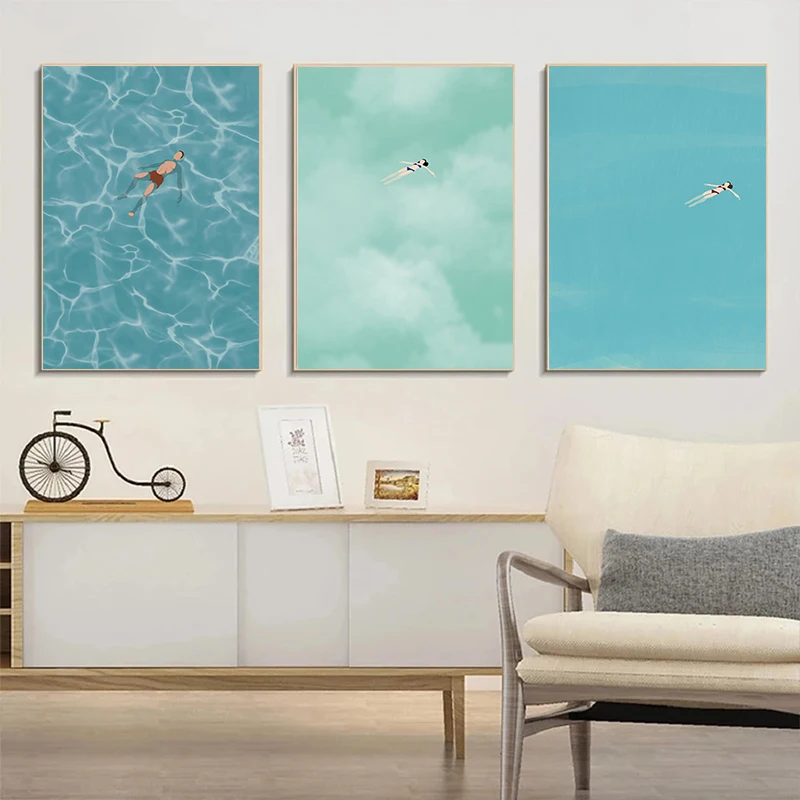 الصيف حمام سباحة جو الحفلات شاطئ المحيط قارب جدار الفن يطبع الشمال المشارك قماش اللوحة صور غرفة المعيشة ديكور