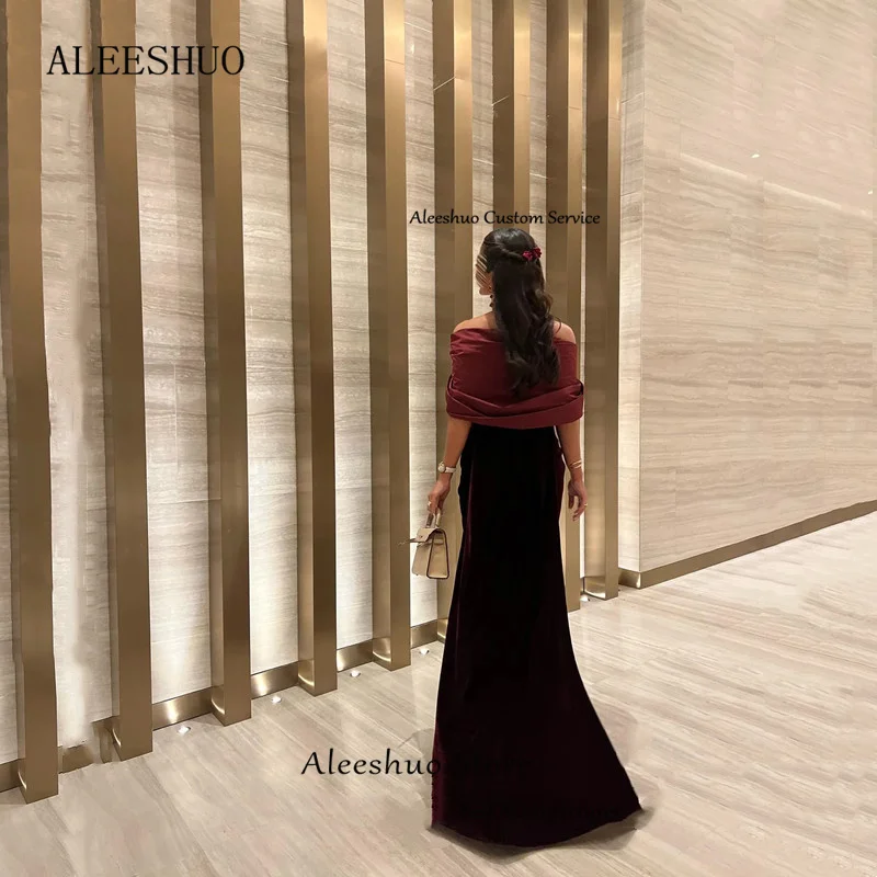 Aleeshuo elegante abito da ballo in raso a sirena Vestidos De Noche Sexy Off The Shoulder Arabia saudita Paty Dress muslimatexmushtial guads figura