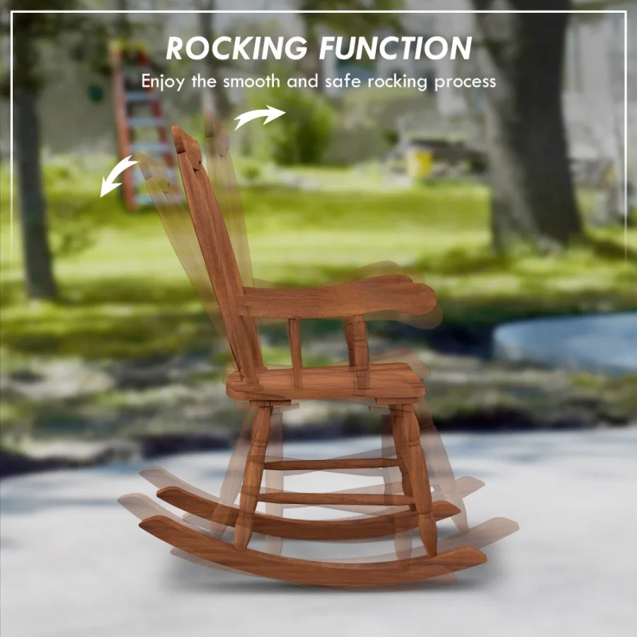 Porch Rocker Teak High Back Wooden Rocking Chair for Patio Balcony Outdoor Seating Durable Construction