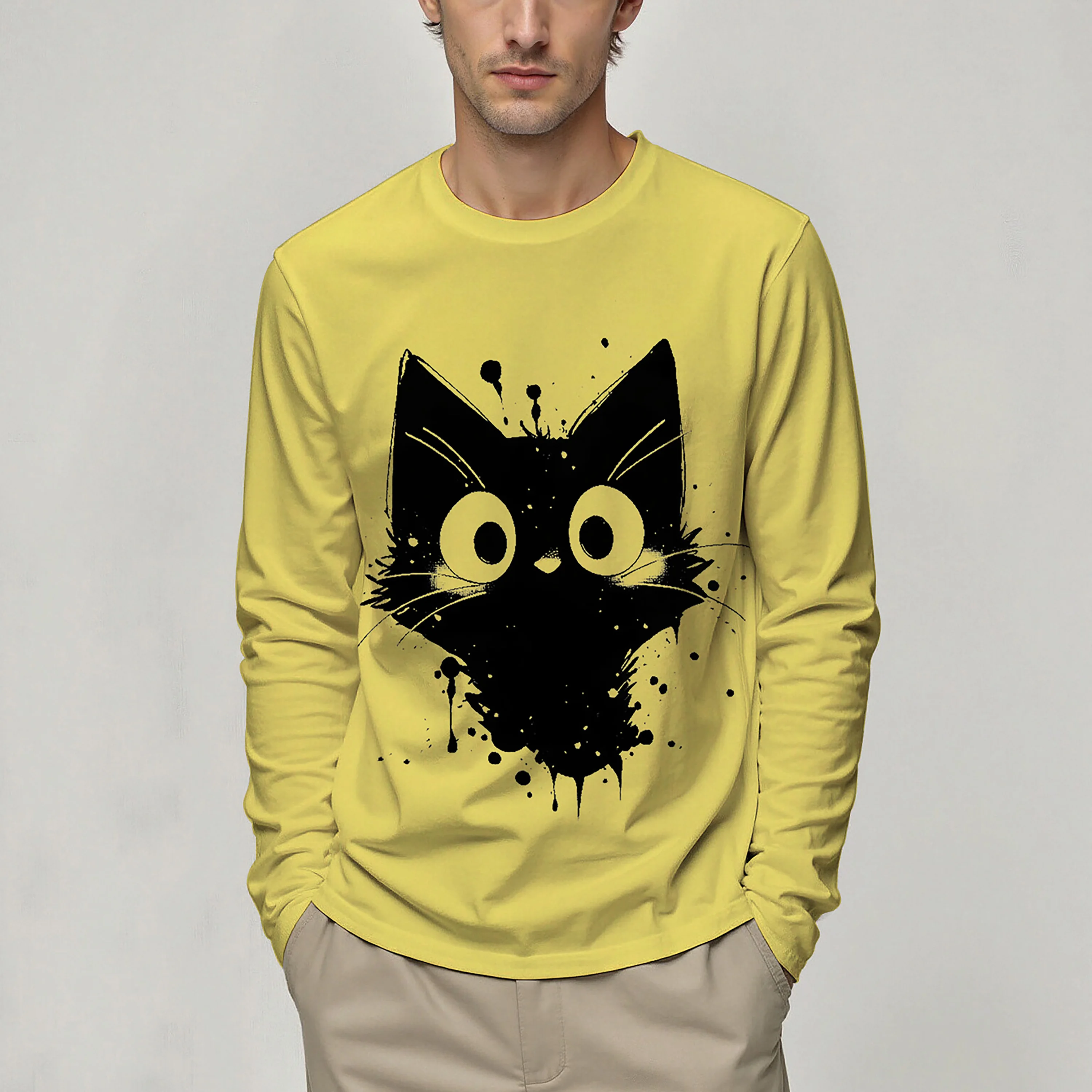 

Men's Crew Neck Printed Long-Sleeve T-Shirt, Breathable and Skin-Friendly, Casual Fit, Practical Basic Style for Everyday Wear