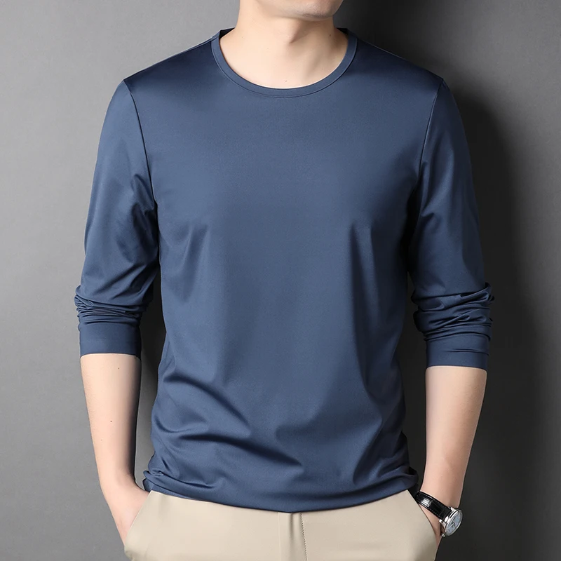 

2022 Seamless Long Sleeve Men's T-shirts High Quality Solid Color Round Collar Casual Male T-shirts Simple Classics Man Tees