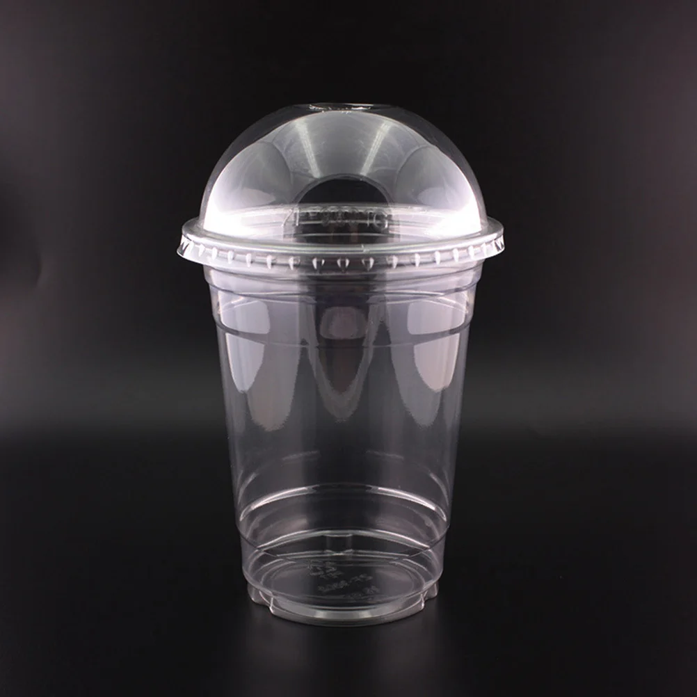 

50Pcs Plastic Cup Dome Lid Transparent Disposable Juice Cups Cold Drinks Takeaway Packaging Crystal Clear Plastic Cups with Lids