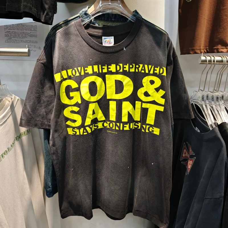 Herren Retro Kurzarm-T-Shirt Saint Oversized Hip Hop Streetwear Tee