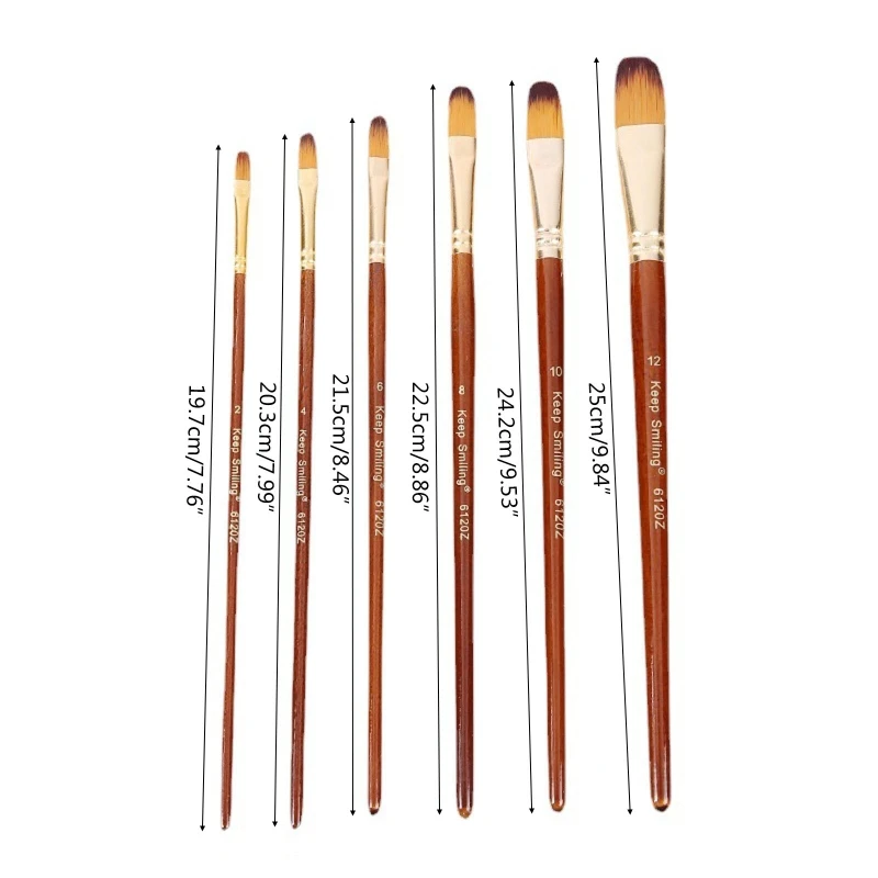 6 Pcs Premium Acryl Öl Pinsel Set Synthetische Nylon Tipps Pinsel 24BB