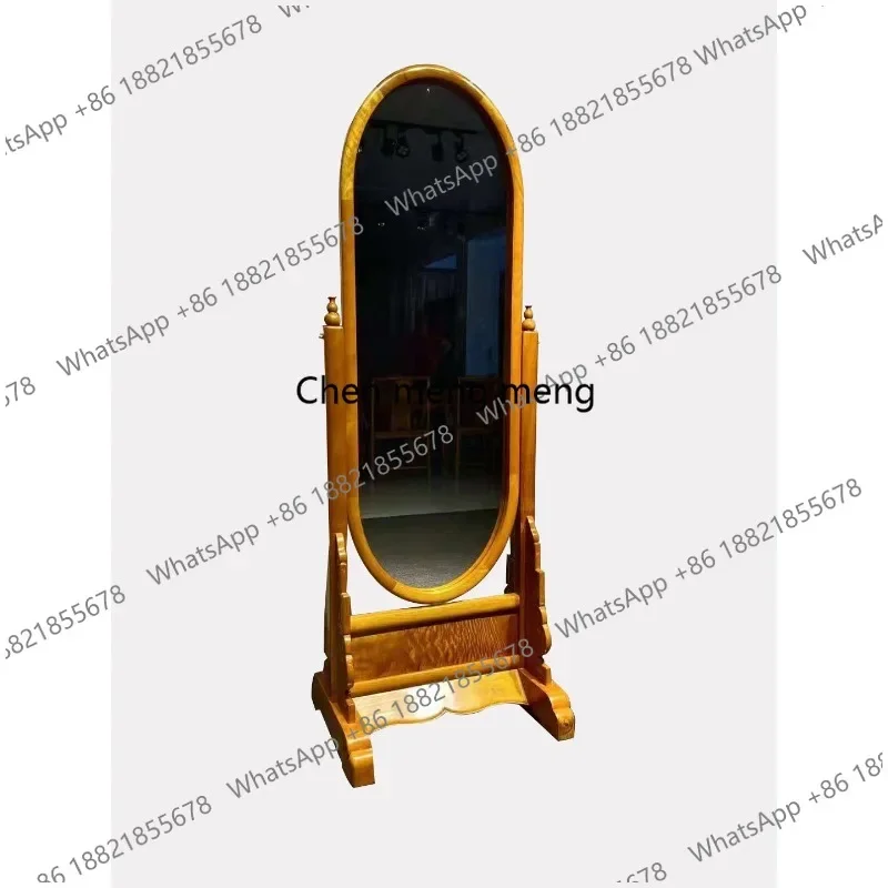 Golden silk nanmu fitting mirror retro mini portable makeup mirror for girlfriend double-sided solid wood handmade body mirror