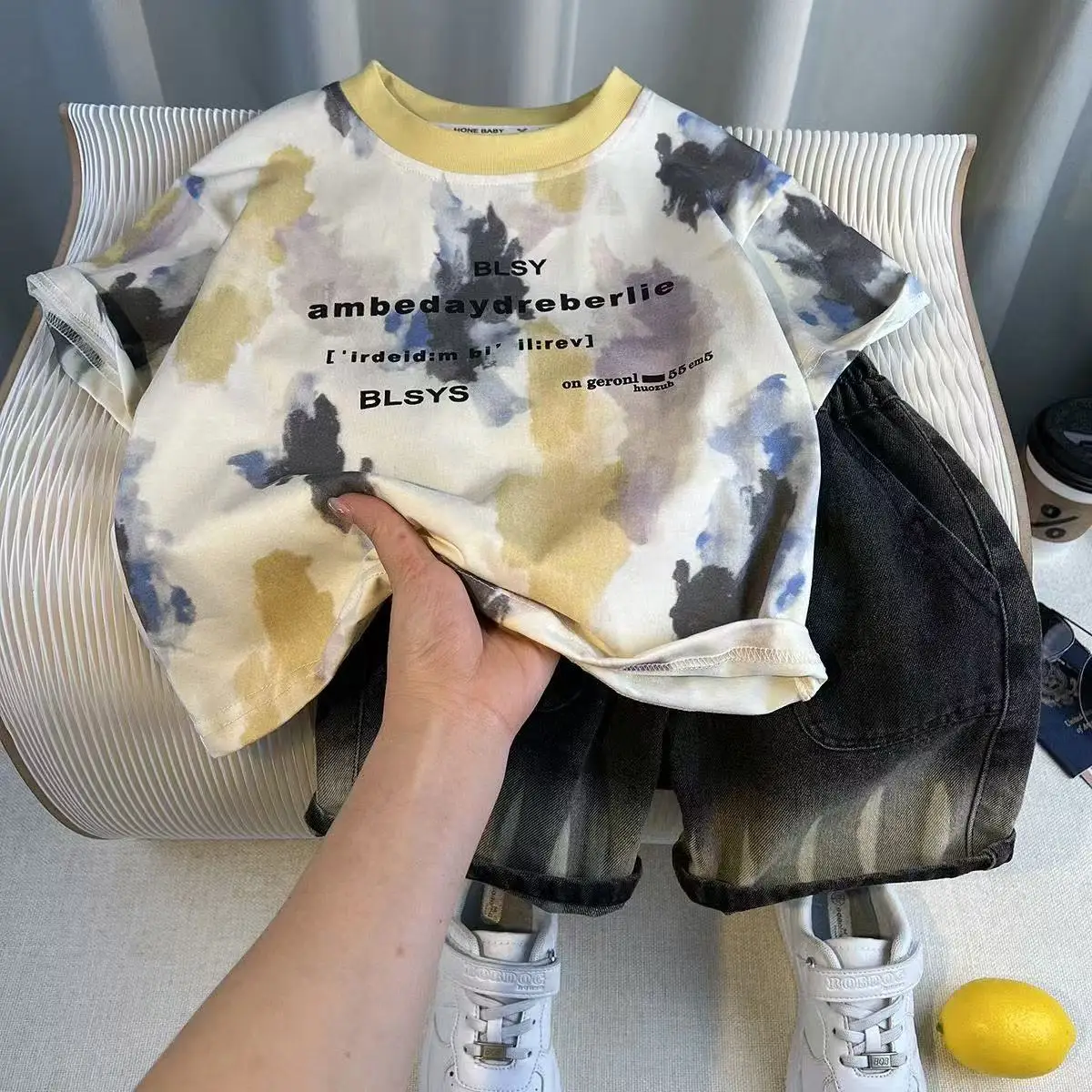 Boys Summer Personalized Design Print Short Sleeve Shirt Jeans Short 2 PCS Fashion Boutique Set Kids Sport Outfit Children Suit