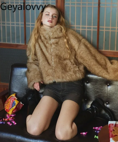 Jaquetas quentes de inverno para mulheres casual elegante high-end gola gancho pele do falso macio retro senhoras casacos femme 2025 novo