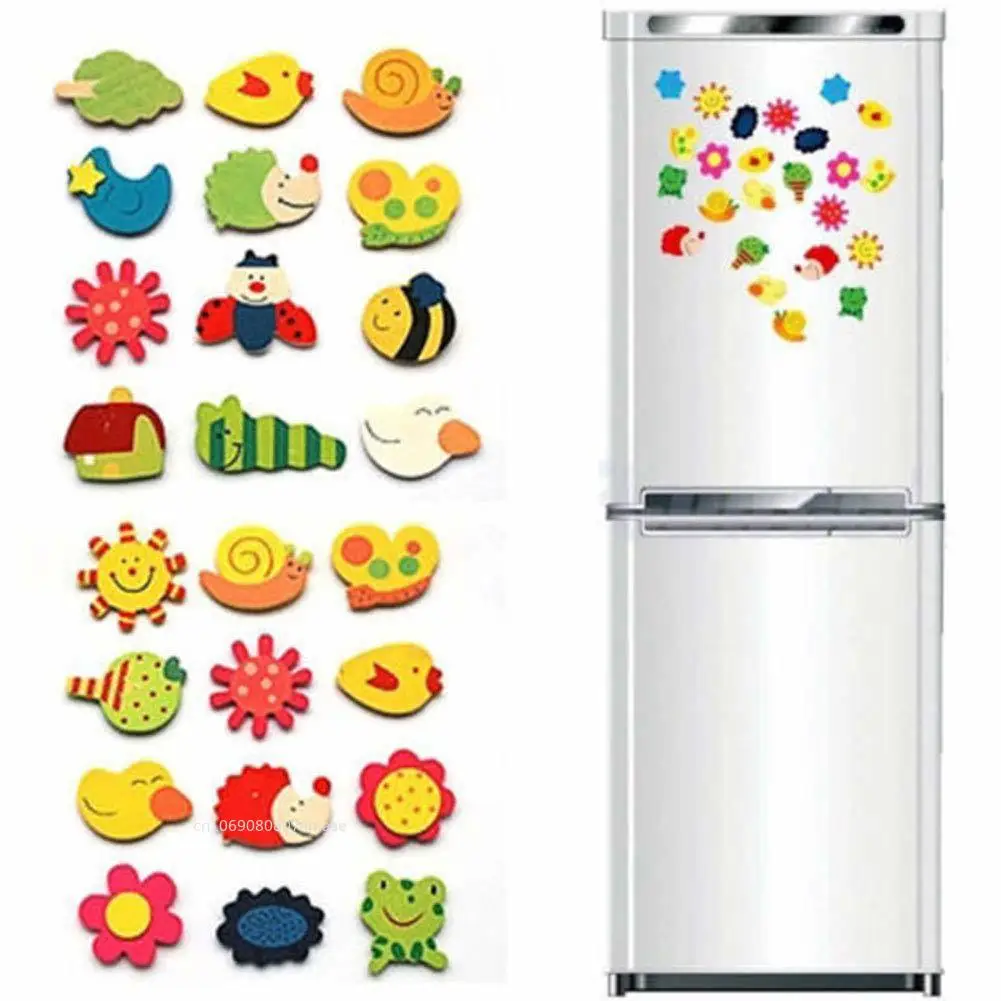 12Pcs Cute Animals Wooden Cartoon Fridge Magnet Sticker DIY Funny Refrigerator Cartoon Sticker Colorful Kid Toys for Children