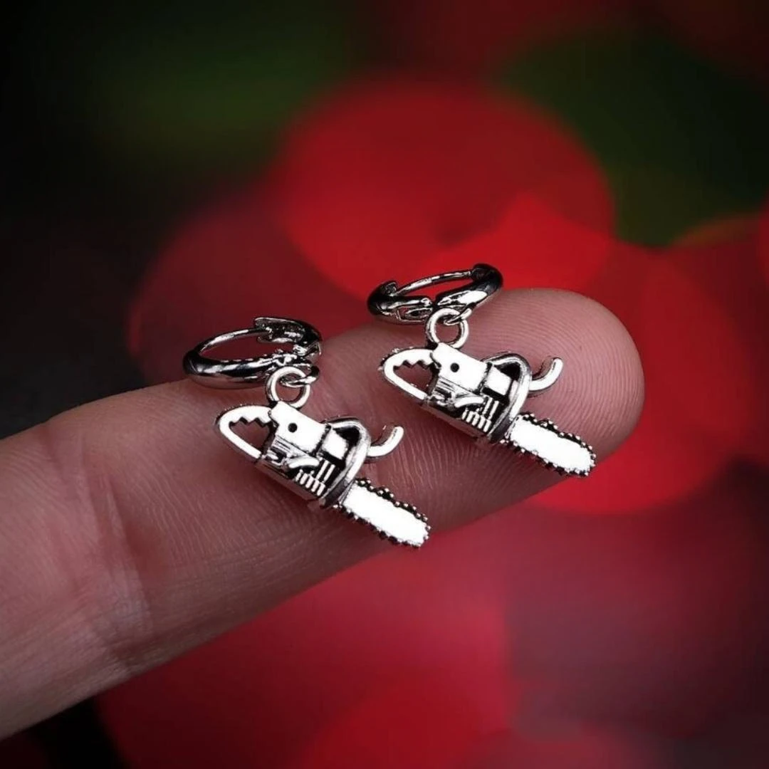 European and American Silver Color Mini Electric Saw Ear Buckle UNISEX Punk Hip Hop Party Jewelry Earrings