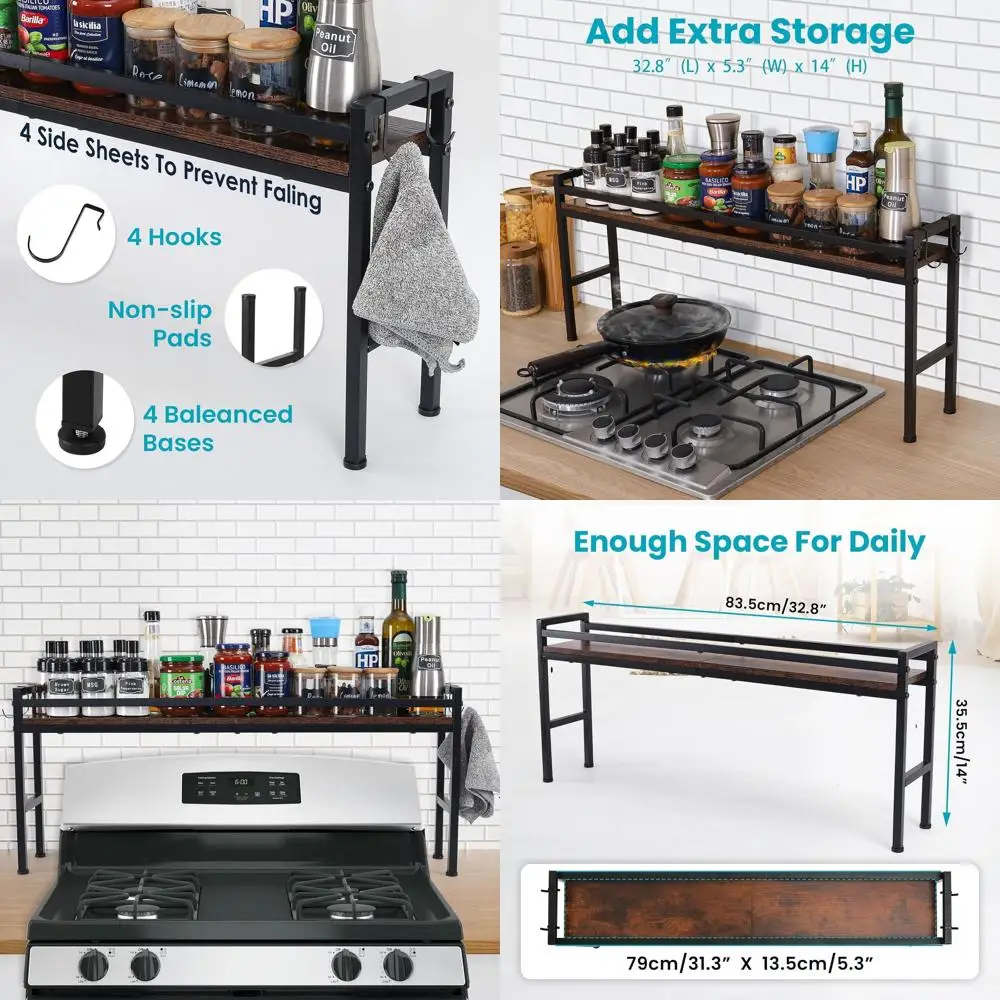 

Кухонная полка для специй с 4-мя крючками для хранения плиты и органайзера для приправ на столешнице