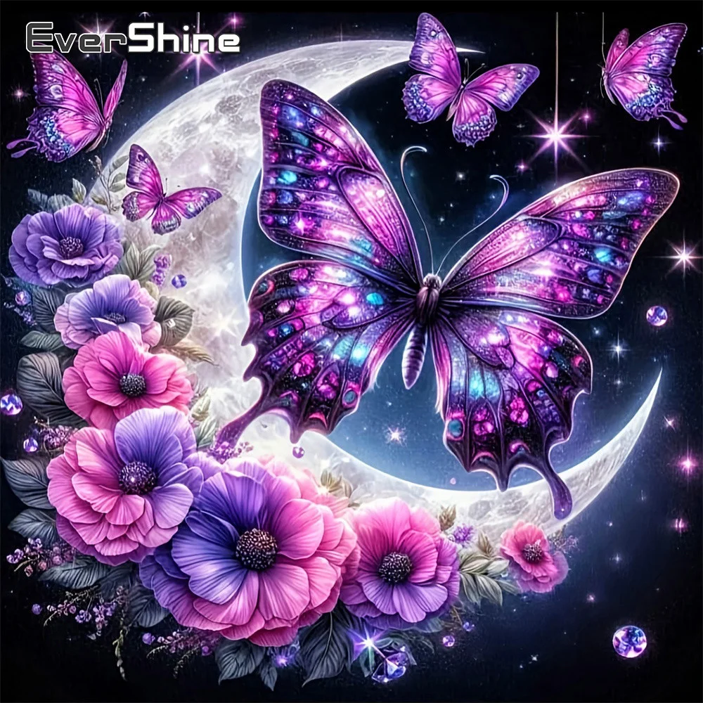 

EverShine Diamond Painting Landscape Night Full Square Embroidery Butterfly Rhinestones Mosaic Flower Picture Moon Child Gift