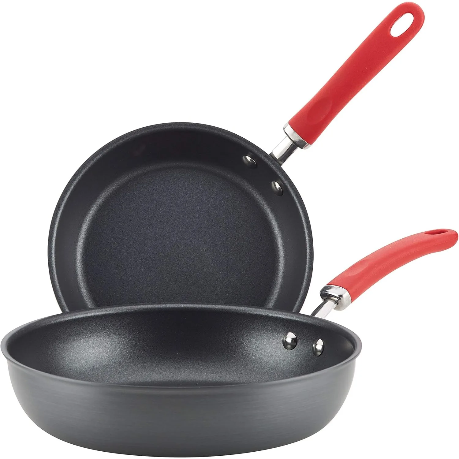 Delicious Deep Hard Anodized Nonstick Frying Pan Set  Skillet Set 9.5 Inch and 11.75 Inch Gray