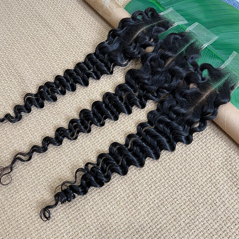 Onda profunda 2x6 hd fechamento de renda apenas cabelo virgem real hd fechamento de renda derreter pele pré arrancado cabelo humano para mulher parte média