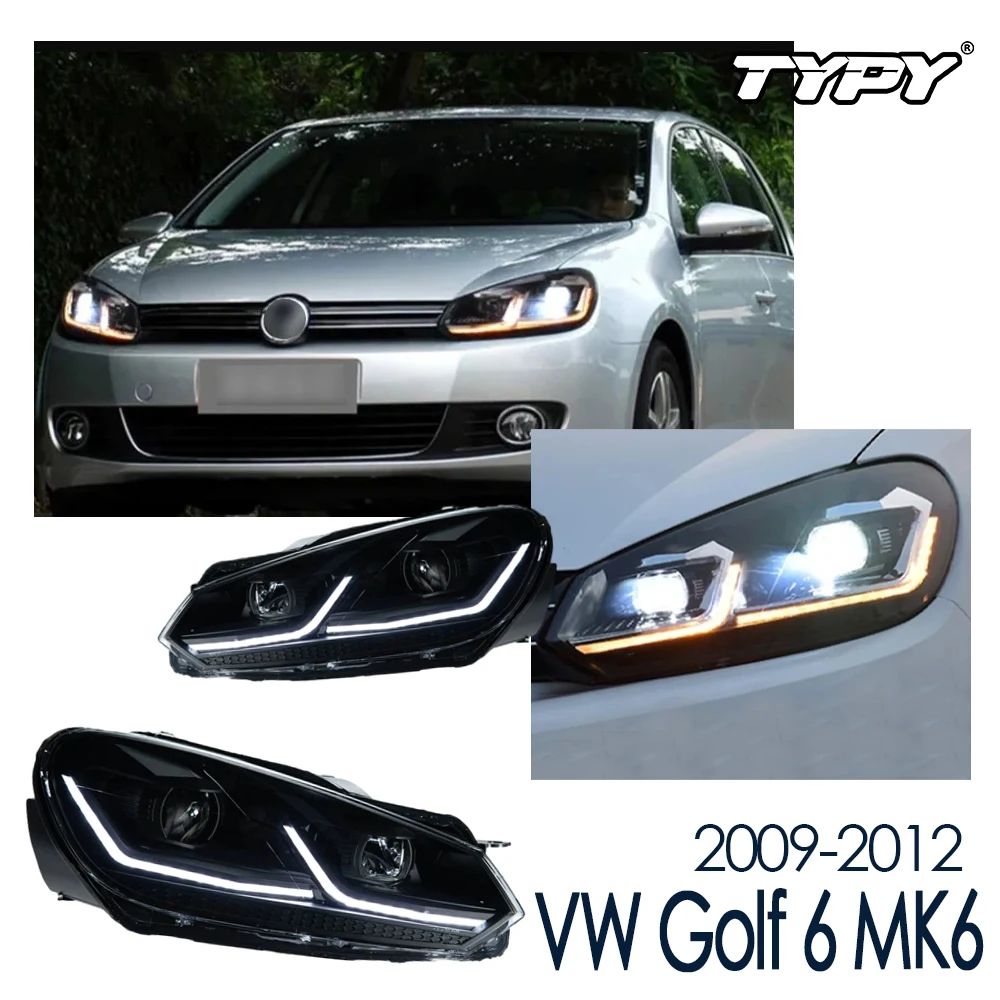 

Фара TYPY для VW Golf 6 MK6, светодиодная фара 2009-2012, фары MK6 DRL, указатель поворота, дальний свет, линза проектора «ангельский глаз»