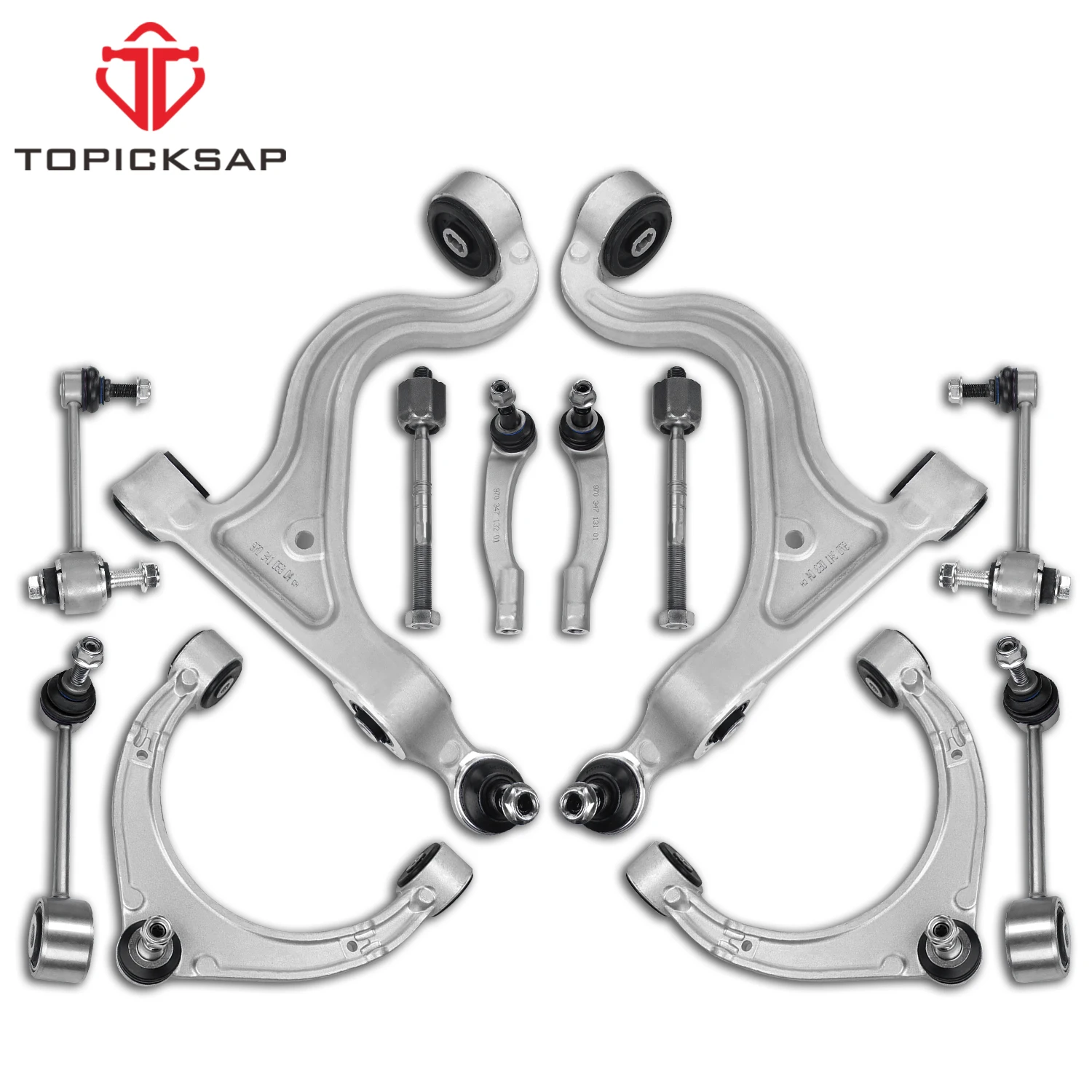 TOPICKSAP 12Pcs Front/Rear Upper/Lower Control Arm & Sway Bar Link Tie Rod End for Porsche Panamera 970 2010-2013 CMS101411