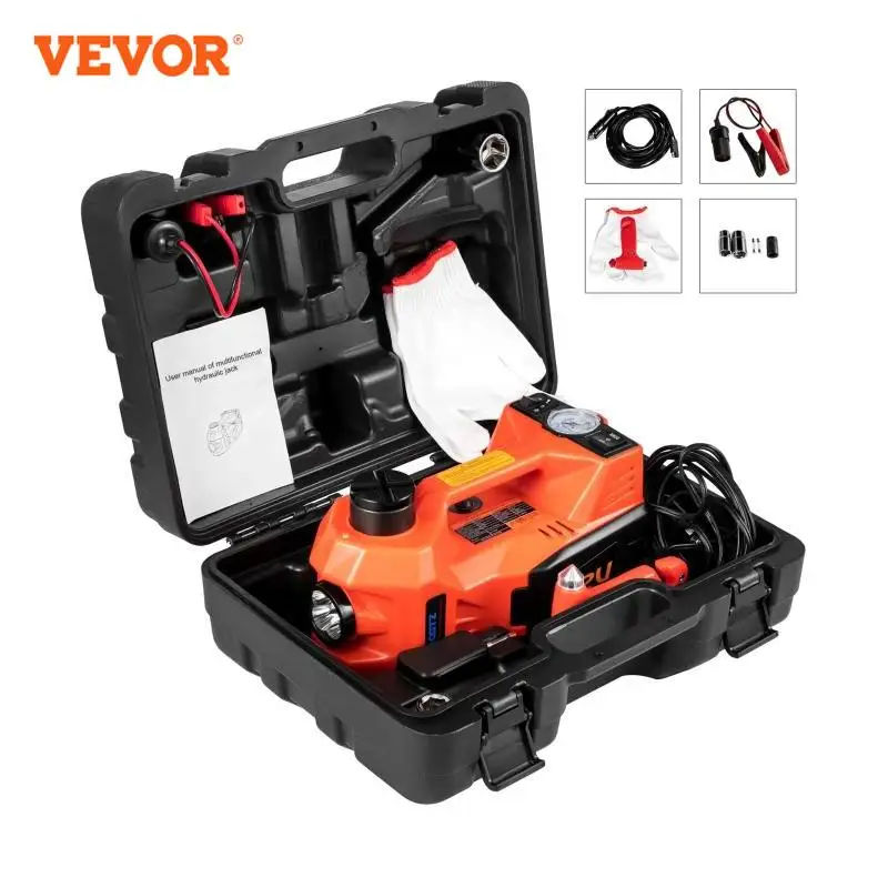 VEVOR 5 Ton 12V Car Jack Electric Hydraulic Jack Kit 45CM + Wrench Tire Inflator LED Light Portable Tire Lifting Car Repair Tool