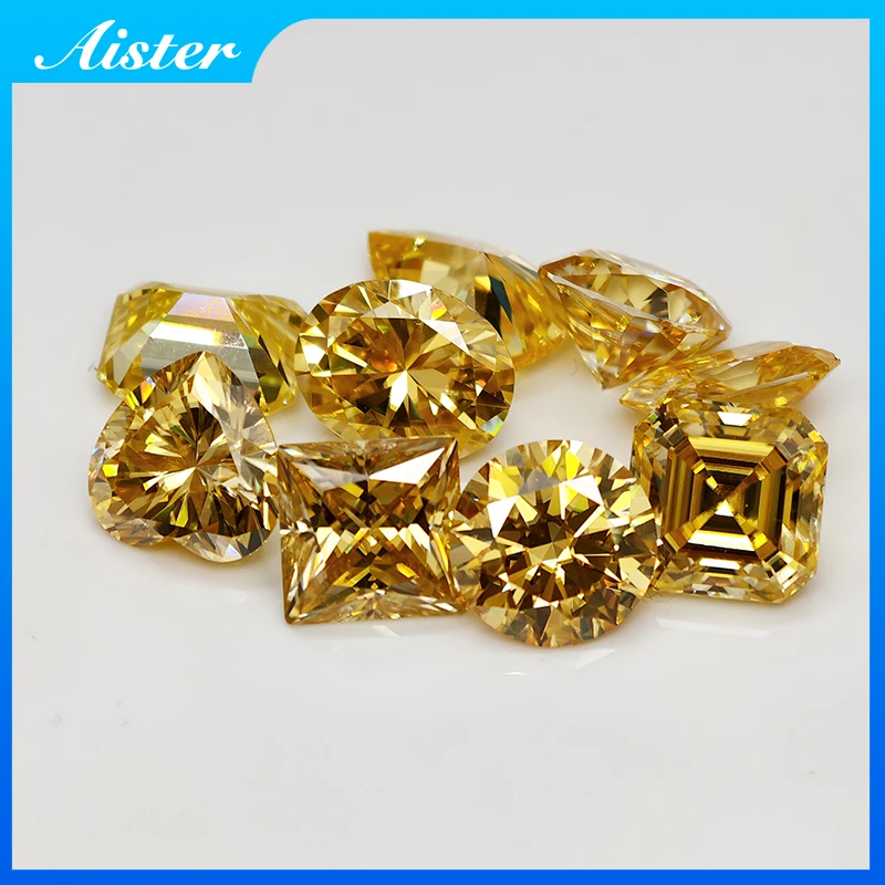 Pedras de moissanite amarelas Vivi com certificado GRA redondo/pêra/oval/esmeralda/coração/almofada/princesa/assistente/corte radiante
