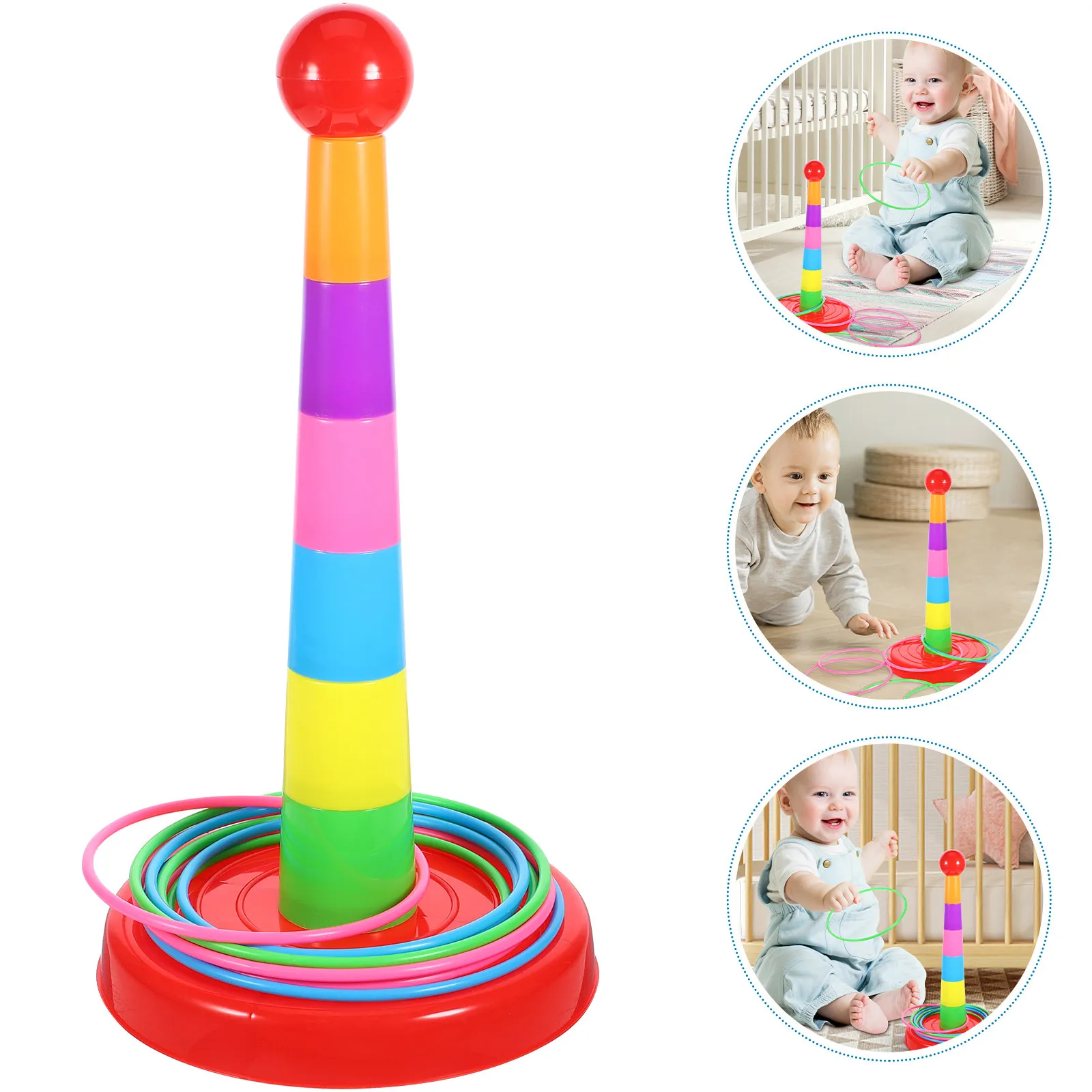 2Sets Ring Toss Stacking Cups Practice Games Bright Colors Promote Eye-Hand Coordination Interactive Family Party Outdoor Kids