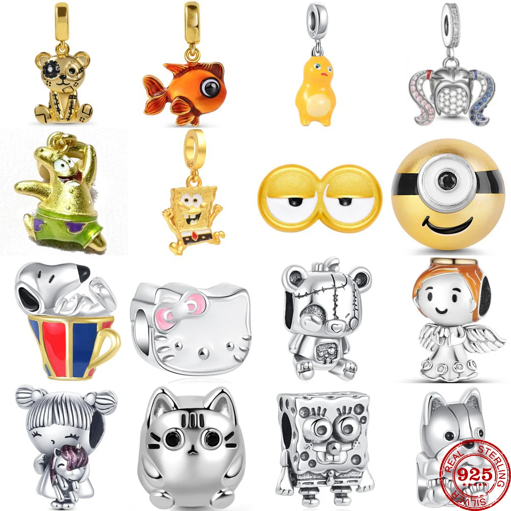 Fine 925 Silver Fit Pulseira Original Europa Bonito Cartoon Doll Series Dangle Charm Beads Colar Pingente Diy Mulheres Jóias Presente