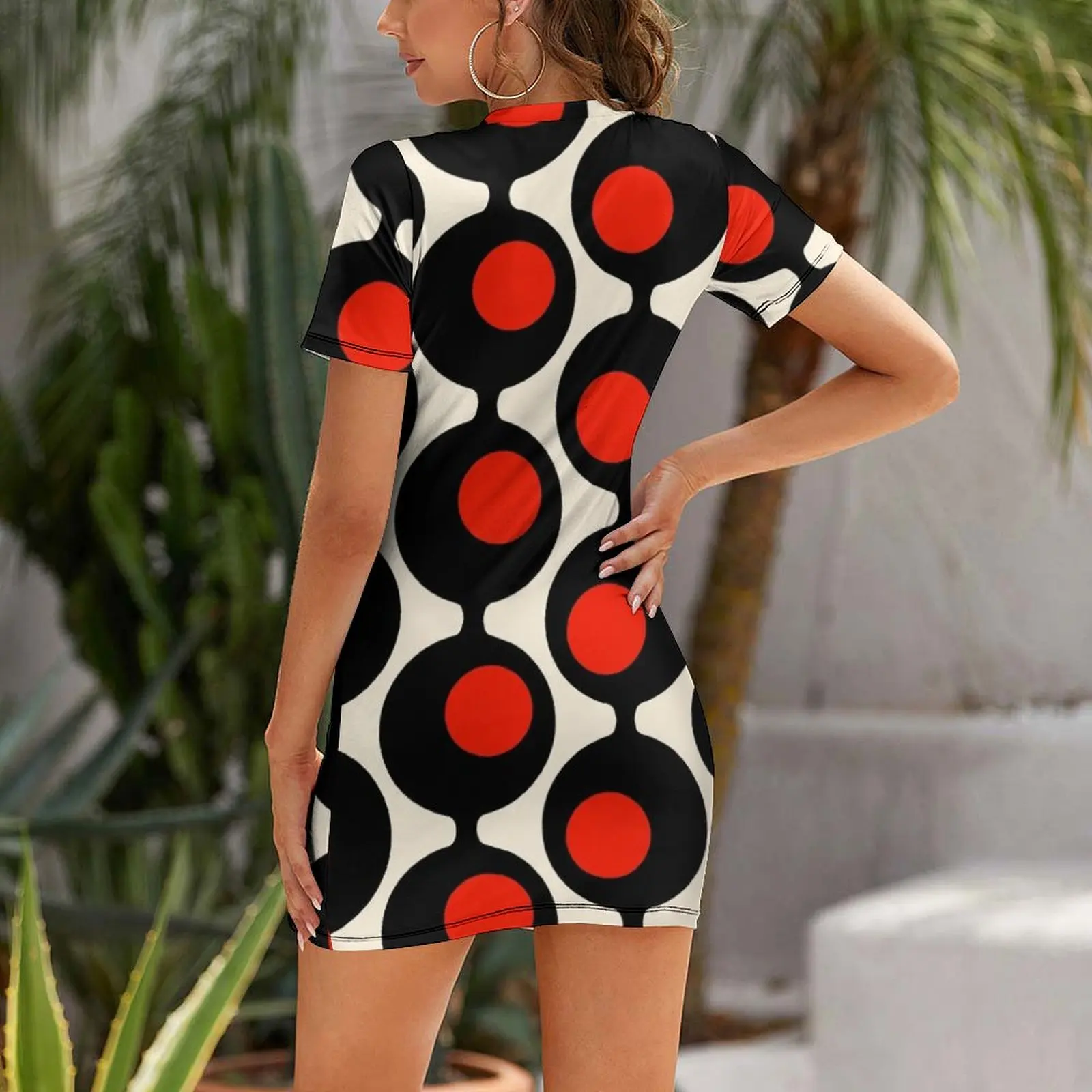 Atomic Age Circles Pattern Short Sleeved Dress Women's long dress evening dress woman loose summer summer korean women