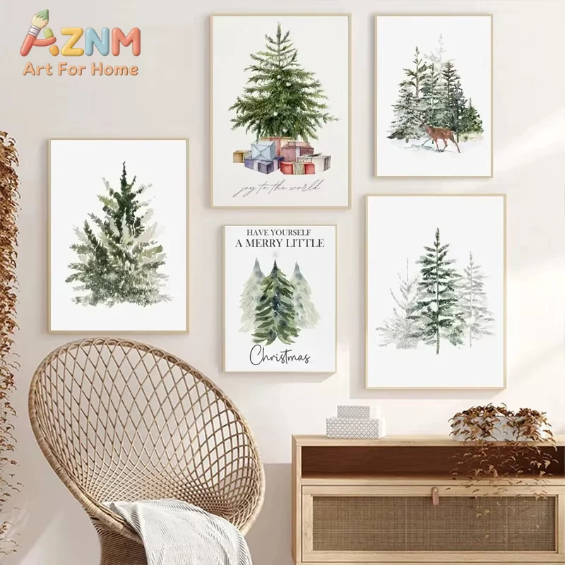 1PC Abstract Christmas Tree Wall Art Canvas Painting Posters and Prints Merry Christmas Forest Picture For Living Room Home