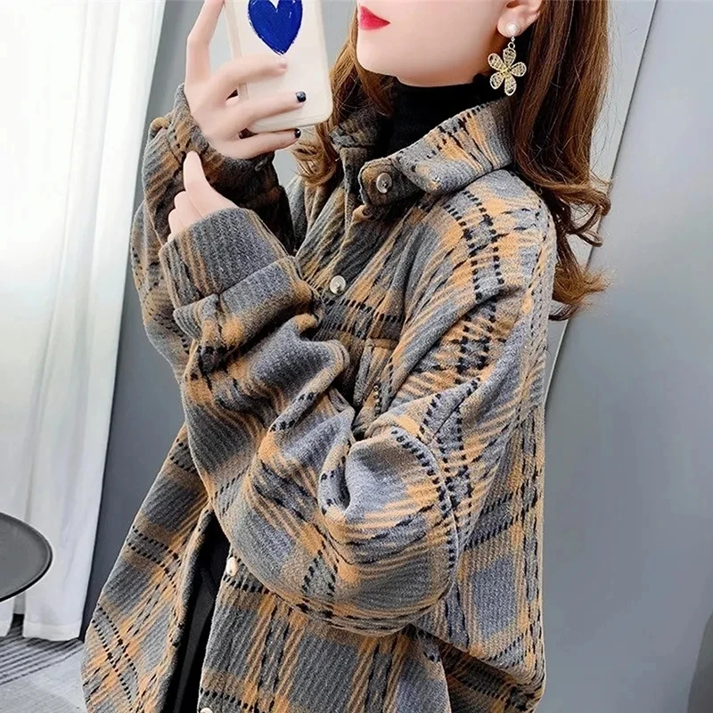 

Maillard Retro Women's Padded Coat 2024 Autumn Winter Ladies Fat Mm Plus Size Loose Warm Leisure Jacket Sanding Plaid Overcoat