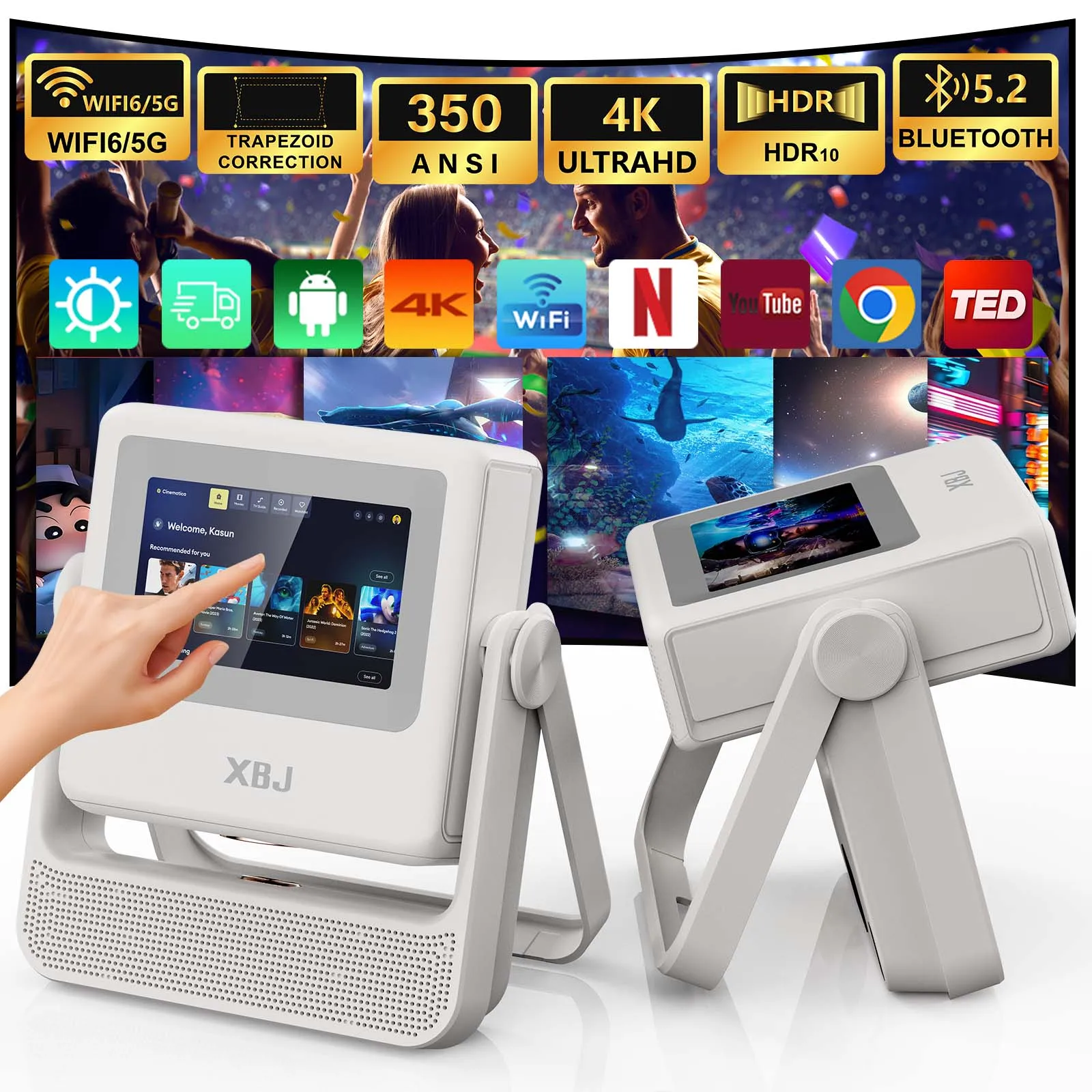 XBJ A5Pro Smart Double Touchscreen Projector 1080P HD Projector