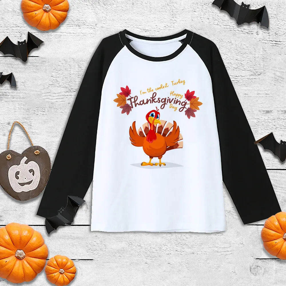 Thanksgiving Boys Girls Shirt Coolest Turkey In Town T-Shirt Kids Thanksgiving Cute Clothes Gift Tee Child Sibling Raglan Shirt