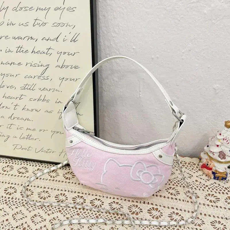 New Kawaii Miniso Sanrios Hellokitty Cowboy Embroidery Armpit Bag Crossbody Spring New Cowgirl Bag Ladies Cowboy Bag for Girl