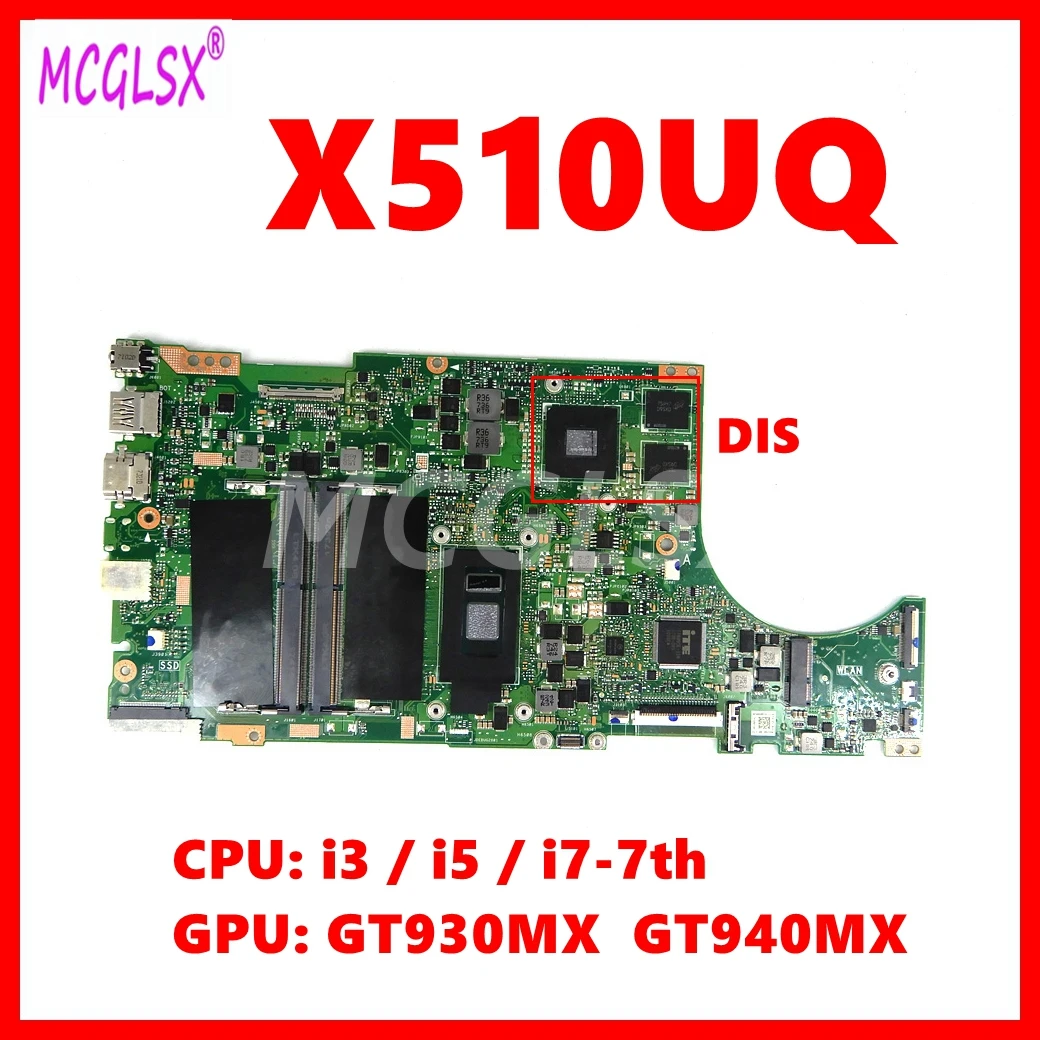 X510UQ i3/i5/i7-7th CPU Mainboard For ASUS X510U/UQ/UQR X510UR X510UN/UNR X510UF S510UR S510UN S510U X510UA S5100UQ Motherboard