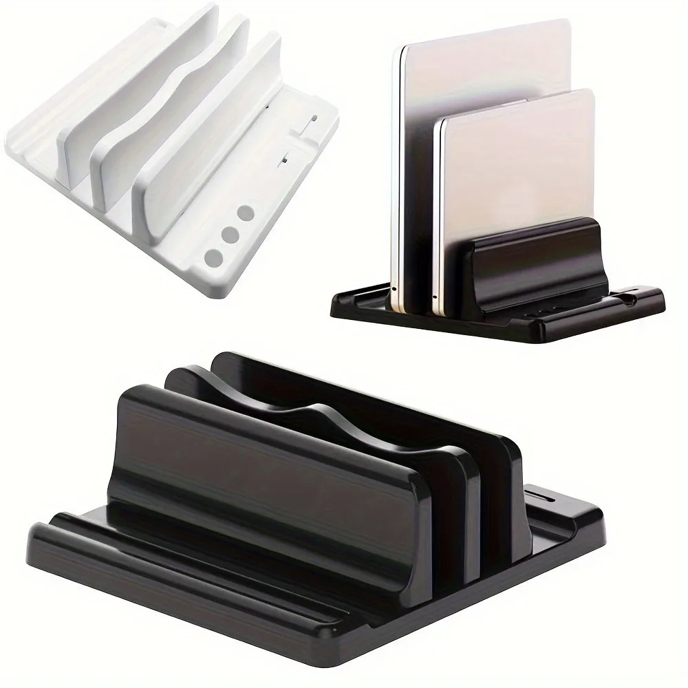 Multifunctional Adjustable Vertical Laptop Stand Dual-Slot Desk Organizer for Tablets Phones Space-Saving Holder for Home Office