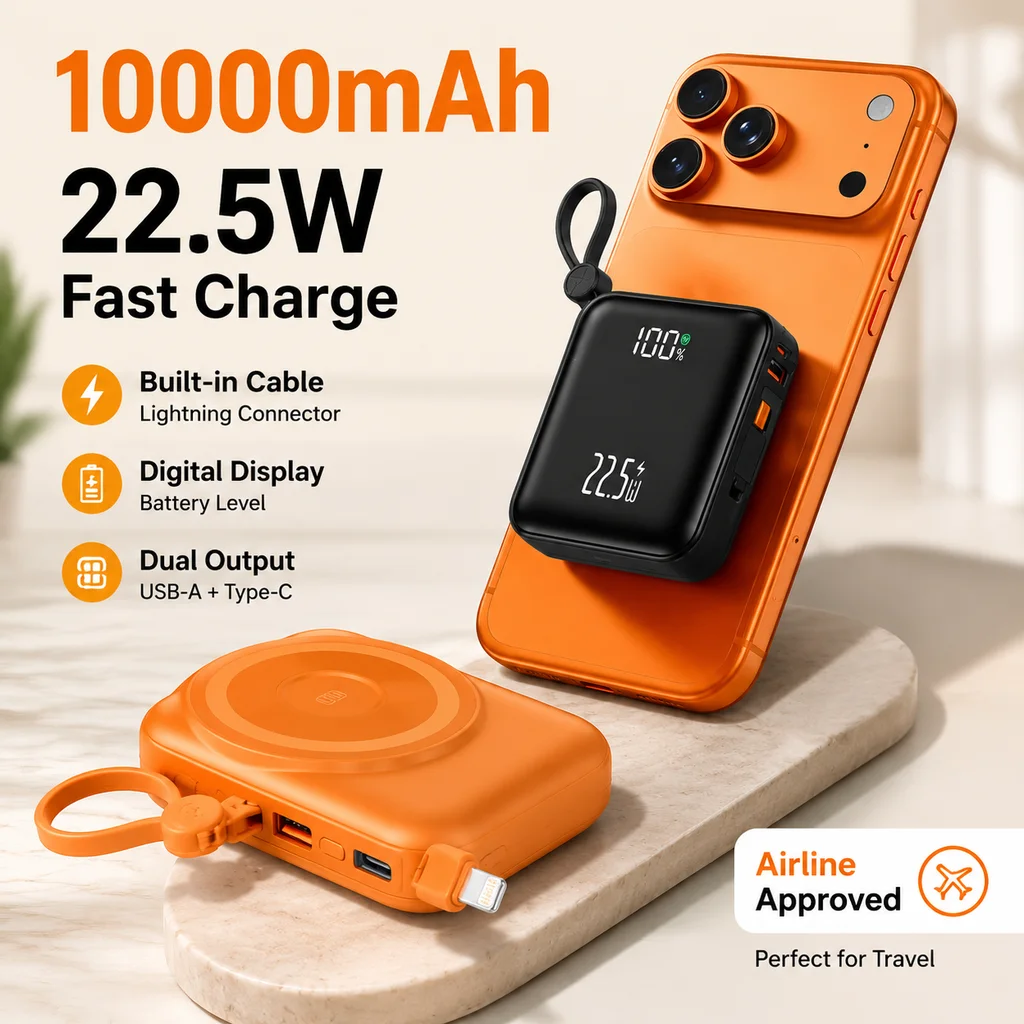 22.5W Magnetic Wireless Power Bank 10000mAh Portable Charger PD Fast Charging Mini Battery Pack for iPhone 17 16 15 14 13 12