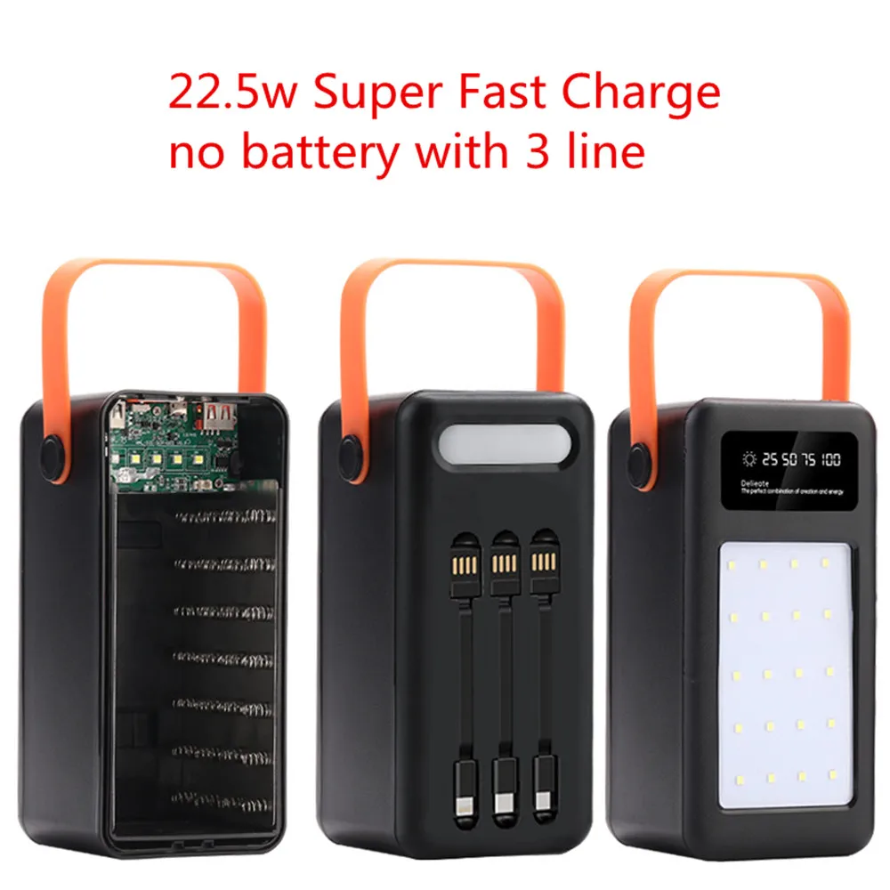 21 28 x 18650 PD QC4.0 3.0 22.5W Battery Storage Box Super Fast Charging Power Bank Case 18650 Holder with Camping light 3 Line