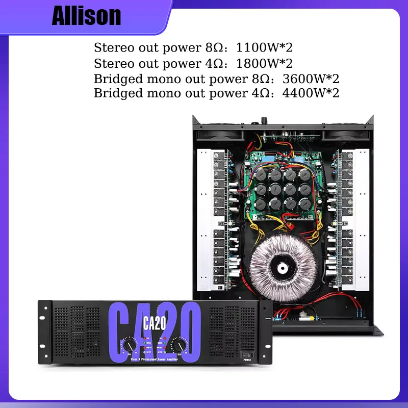 Amplificador de Potencia Allison CA20 de 2 Canales y 1100W, Sistema de Sonido Line Array, Amplificador de Potencia Profesional para Actuaciones en Escenario