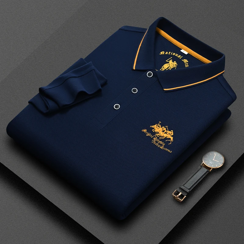 New Luxury Brand Men\'s Exquisite Embroidery Long Sleeved Polo Shirt Spring Autumn Fashion Casual Lapel T-Shirt Men\'s Clothing