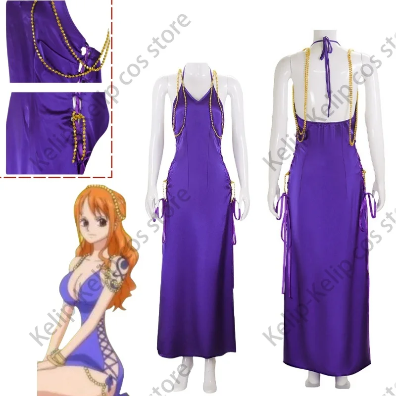 Anime Nami Cosplay Costume Two Years Later Purple Side Fork Dress Accessories Wig Adult Woman Sexy Carnival Christmas Suit