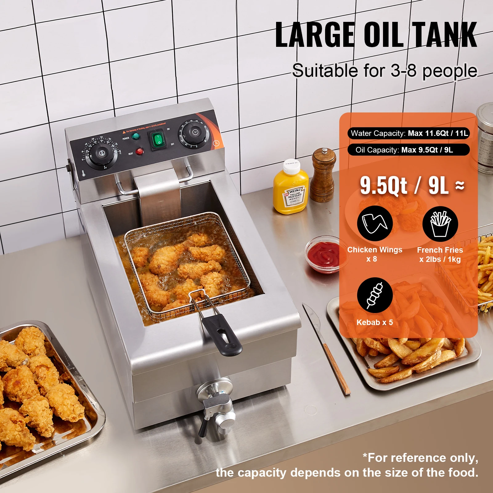 Single Tank Commercial  Deep Fryer Stainless Steel Countertop Oil Fryer with Time and Temp Control for Fried Food