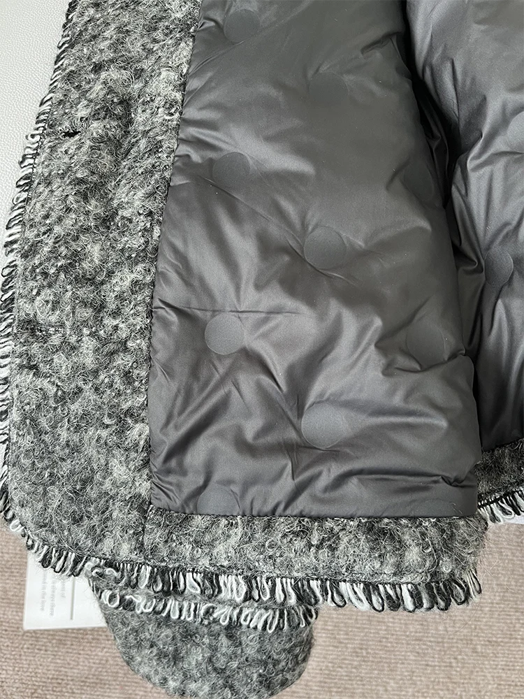 Francês em torno do pescoço jaqueta feminina cinza todos os jogos casacos de lã inverno solto moda rua casaco grosso