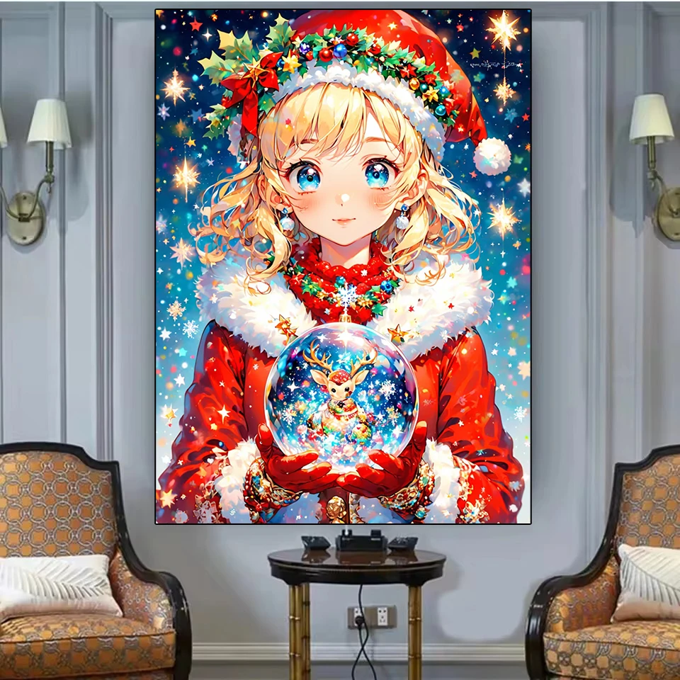 

New 5D Diamond Embroidery Christmas Girl Square Round Mosaic Women's Winter Snow Embroidered Wall Decoration