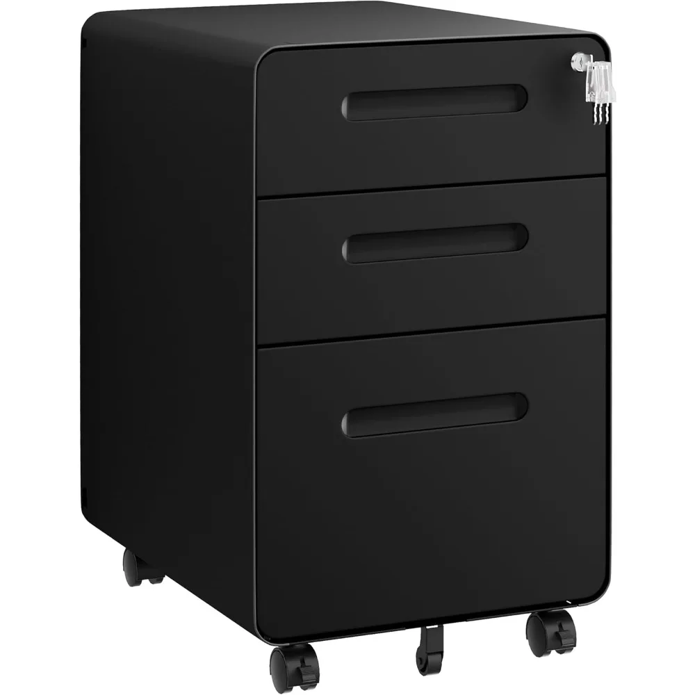 

3 Drawers File Cabinet, Mobile Filing Cabinet with Lock, Steel, Fully Assembled Except Casters, for Home Office, for A4, Letter,