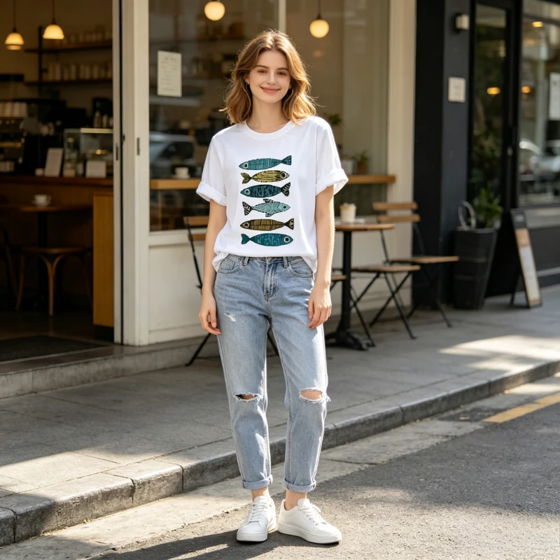Playful Marine Vibes Tshirt Fun Colorful Fish Design Casual Wear Soft Cotton Tshirt Sea Lovers Pro Choice Redtube Women Clothes