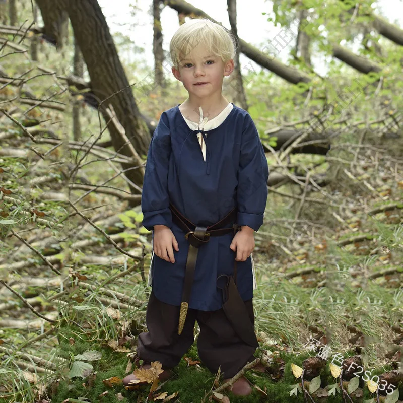 Costume d'Halloween à Manches sulfpour Enfant, Tunique en Coton, oral alier Médiéval, Kokor, Viking Norman, 7,5 Y