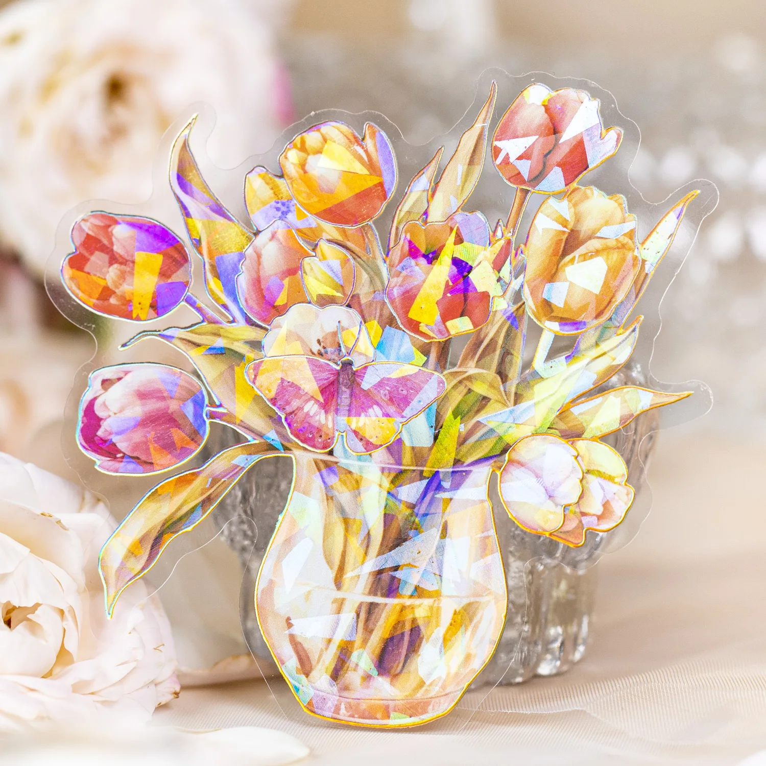 10 stücke 3d Vase Blumen aufkleber mit goldenen holo graphischen großen Blumen aufklebern für die Zeitschrift Scrap booking liefert