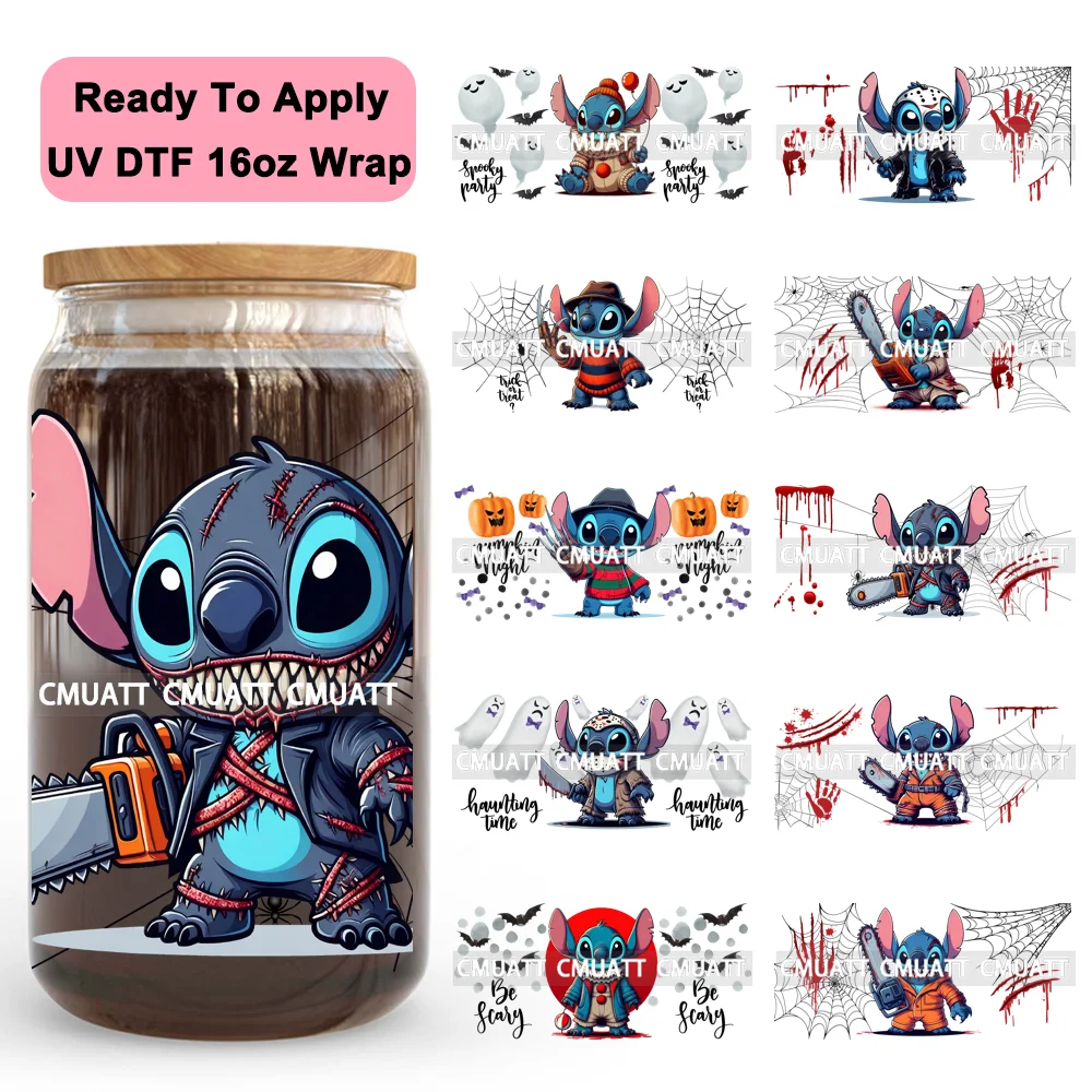 

Cartoon Halloween Pumpkin Spooky Ghost 16OZ UV DTF Cup Wraps Ready To Apply Waterproof Transfer Stickers For Libbey Glass Can