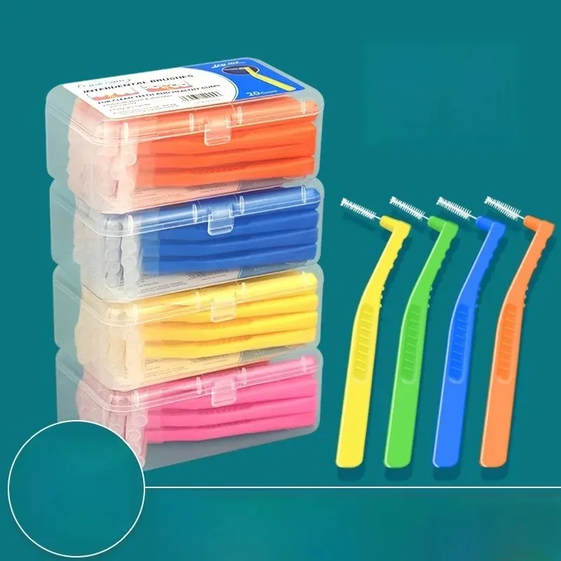 20 Stück Interdentalbürsten-Reiniger für die Zahnzwischenraumreinigung, Mundhygiene-Winkelbürsten mit tragbarem Etui, einfach anzuwenden