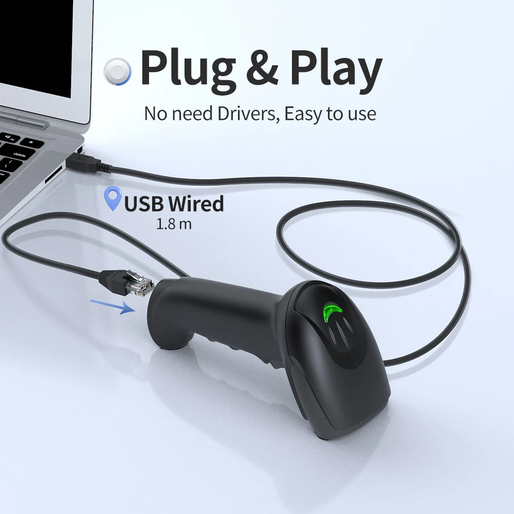 GTCODESTAR 32 Bit Wired Barcode Scanner Laser Barcode Reader 1D Handheld Bar Code Scanner