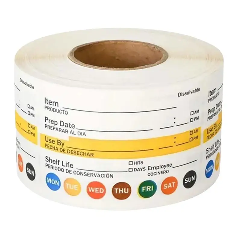 250Pcs/Roll Food Date Labels Waterproof Food Prep Stickers For Kitchen Containers Freezer Pantry Jar Food Safety Organization