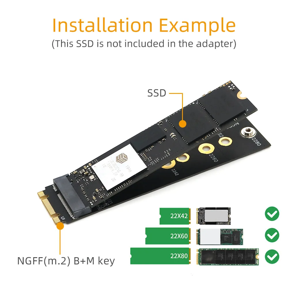 New Version M.2 (NGFF) Key B+M to Key M Adapter for PCI-E Bus SSD Supports 2242/2260/2280 type