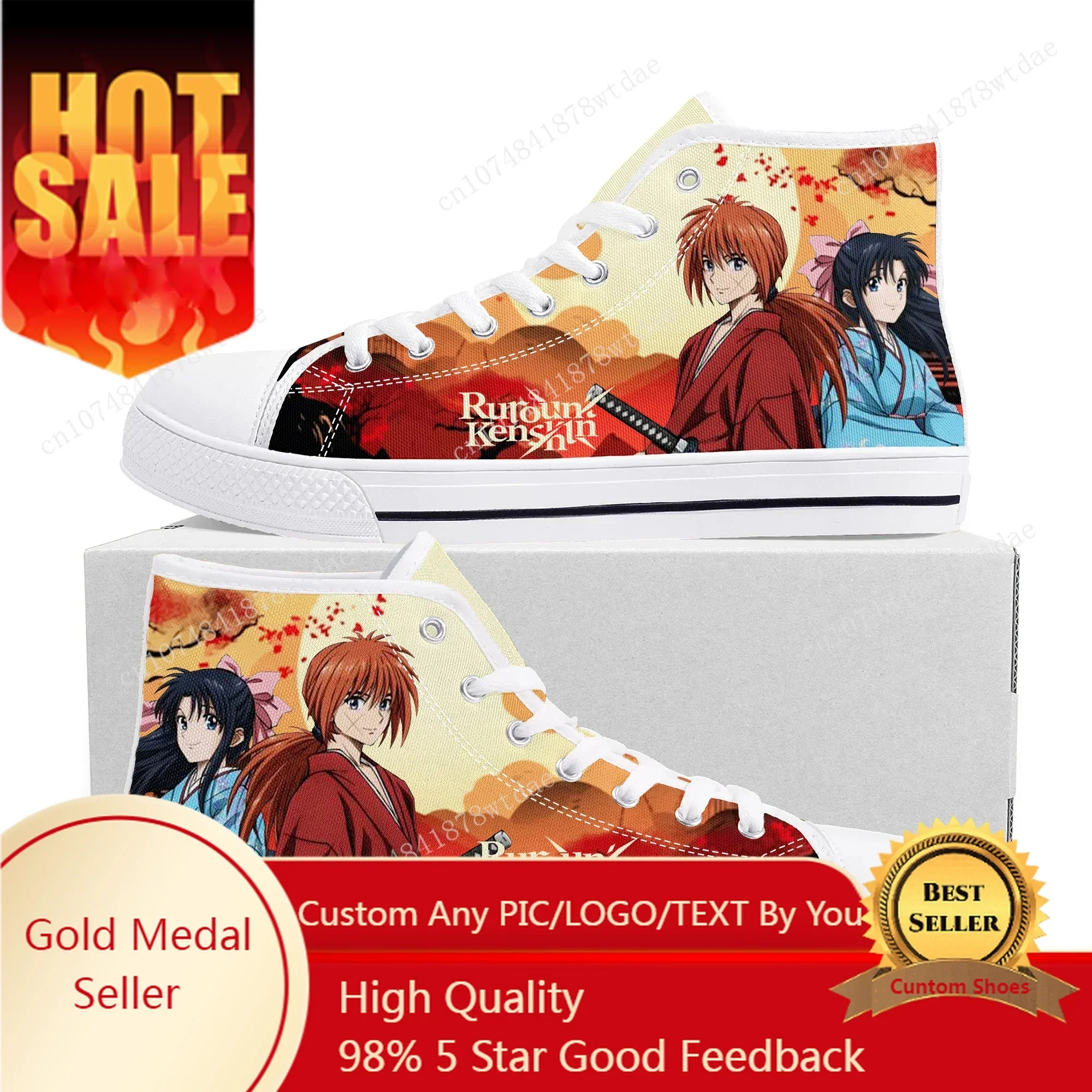 

Rurouni Kenshin Himura High Top Sneakers Mens Womens Teenager High Quality Canvas Sneaker Comics Manga Couple Customized Shoes